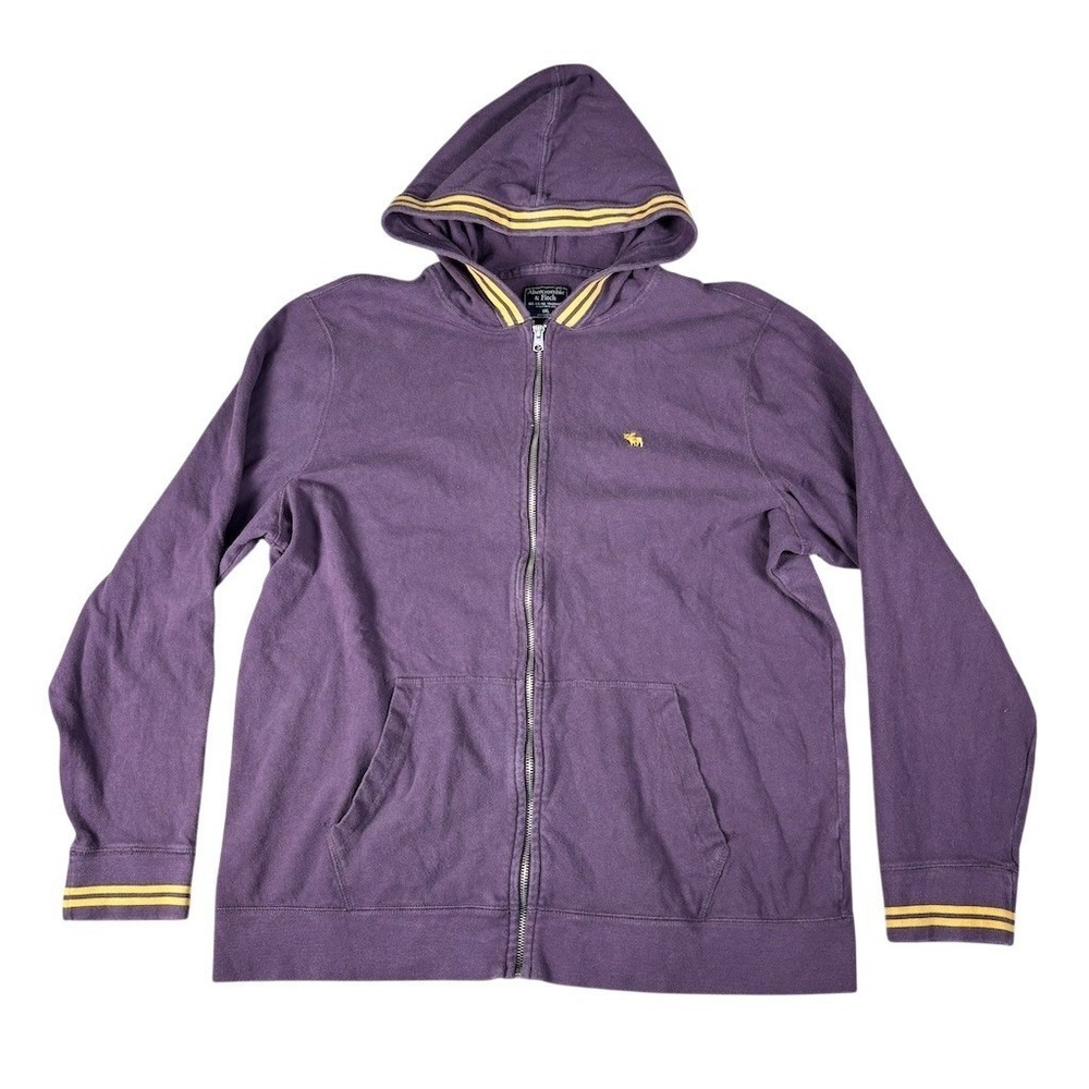 Abercrombie & Fitch‎ Hoodie Jacket Men's 2XL Purple Yellow Stripe Full Zip